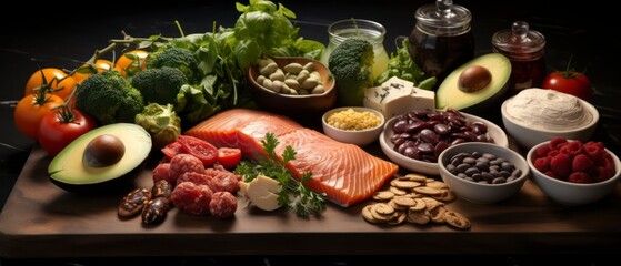 Fototapeta premium photo realistic, Low carb Diet, Eat fewer carbs and more foods rich in protein and&nbsp;fats