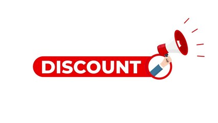 Discount promo announcement message with megaphone animation. Sale discount and retail business concept for marketing promotion video. 
