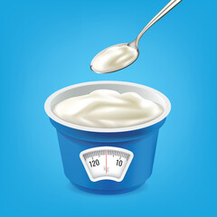 Yogurt with a weight scale. concept. Vector.