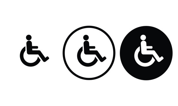 icon wheelchair black outline for web site design 
and mobile dark mode apps 
Vector illustration on a white background