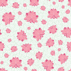 seamless repeat pattern with beautiful pink lotus on a textured green background perfect for fabric, scrap booking, wallpaper, gift wrap projects
