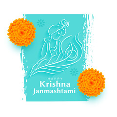 lineart style shree krishna janmashtami festival card design