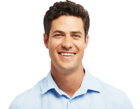 Confidence, happy and portrait of man with smile on isolated, png and transparent background. Handsome, professional and face of male person in New Zealand with pride for career, job and business