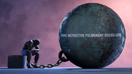 Chronic obstructive pulmonary disease copd - a metaphor showing human struggle with Chronic obstructive pulmonary disease copd.,3d illustration