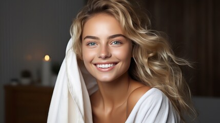 Fototapeta premium attractive woman, face in towel