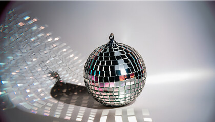 disco ball on a mirror, vibrant and energetic graphic featuring a disco ball in full swing. The composition incorporates neon colors and dynamic light reflections, wallpaper. Png, Ai Generate 