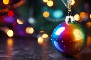 Fototapeta premium Photo of a vibrant and colourful hanging ornament on a chain created with Generative AI technology