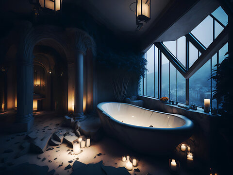  Living room, interior, room night home table light lights, architecture, chair, house, design,