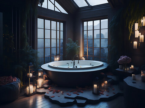  Living room, interior, room night home table light lights, architecture, chair, house, design,