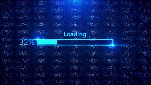 4K Futuristic progress loading bar 0-100 percent on Black Background. Computer loading screen glitch effect. uploading progress bar distortion effect. downloading bar loading. Status bar, processing