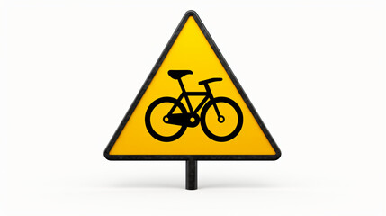 Yellow black attention cyclist traffic sign isolated on white background - Powered by Adobe