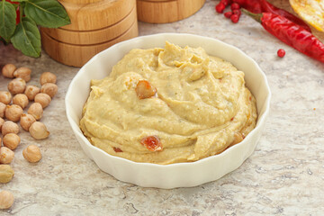 Natural organic chickpea hummus with olive oil