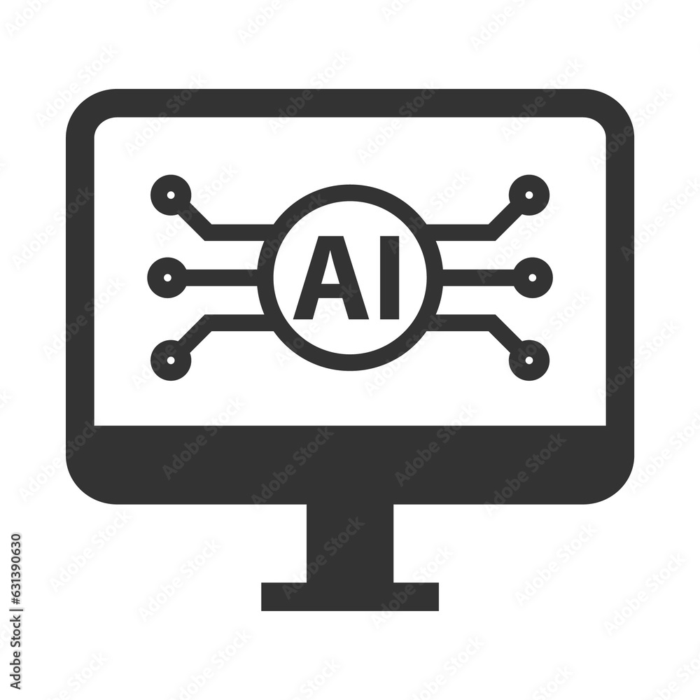 Poster vector illustration of computer ai technology icon in dark color and transparent background(png).
