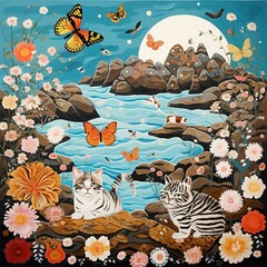 korea folk painting cat