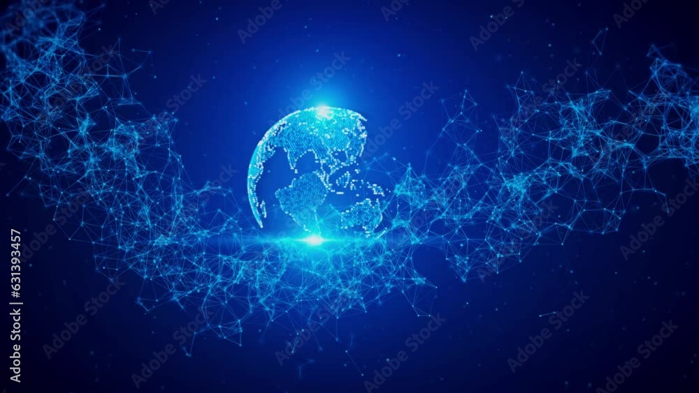 Aufkleber 3d global technology planet earth in cyberspace. worldwide big data flow cloud big data cloud. cyber