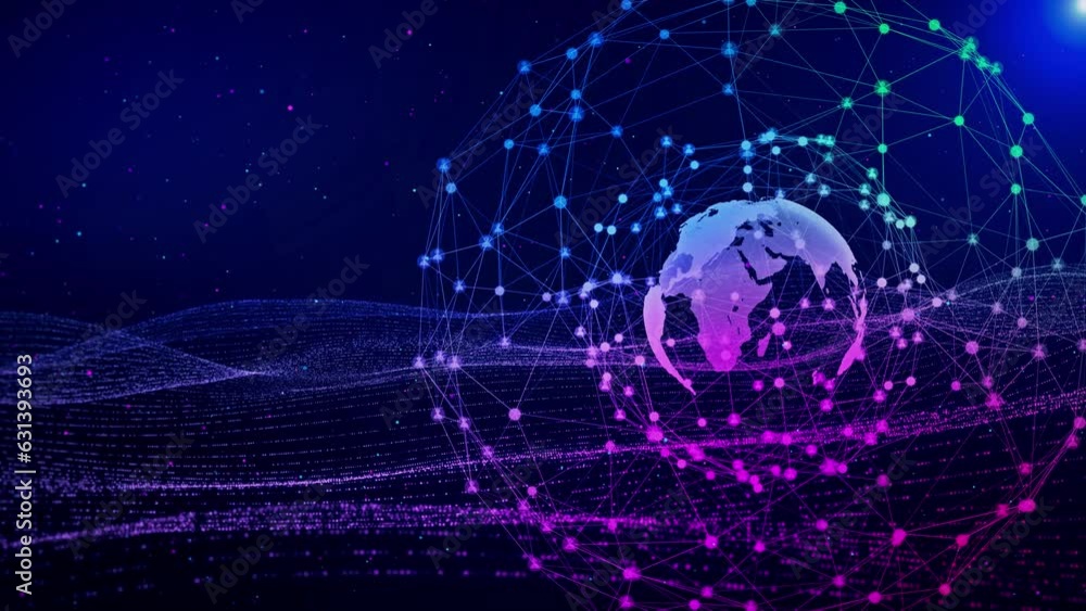 Aufkleber 3d global technology planet earth in cyberspace. worldwide big data flow cloud big data cloud. cyber