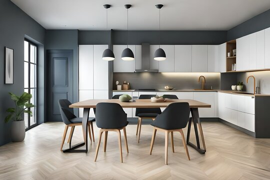 modern kitchen interior dining with chairs