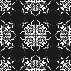 seamless botanical pattern of painted oriental motifs on a white background