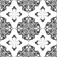 seamless botanical pattern of painted oriental motifs on a white background