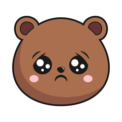 Bear Worried Face Head Kawaii Sticker Isolated