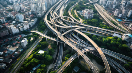 Aerial view of highway in the city