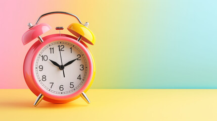 alarm clock on bright pastel background
