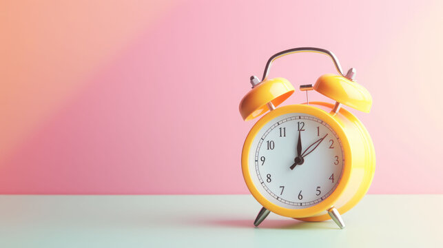 alarm clock on bright pastel background