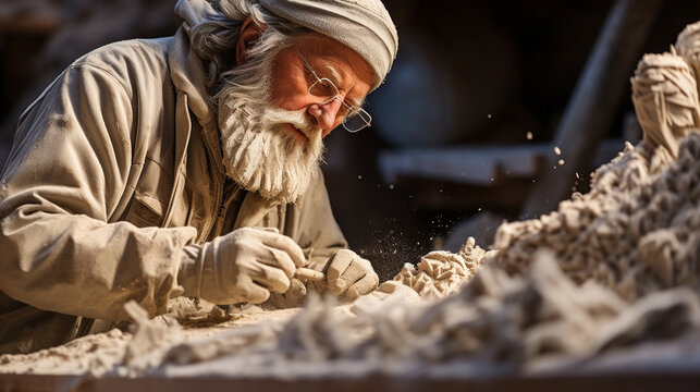 Miner Carving Intricate Salt Sculptures 