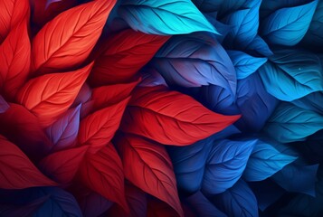 blue red leaves abstract background. generative ai