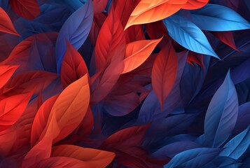 blue red leaves abstract background. generative ai