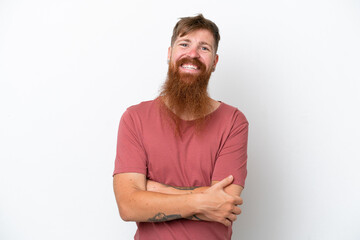 Obraz premium Redhead man with long beard isolated on white background laughing