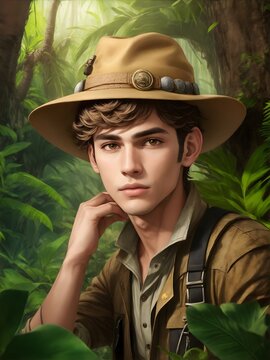 portrait of a young, adventurous boy in the jungle