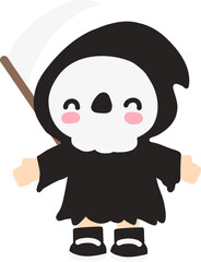 Halloween kid skull head cartoon character illustration