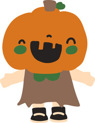 Halloween Pumpkin head kid mascot cartoon character illustration