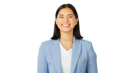 Portrait, smile and management with a business woman isolated on a transparent background for a career opportunity. Corporate, trust and motivation with a happy young female professional on PNG