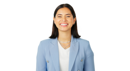Portrait, smile and management with a business woman isolated on a transparent background for a career opportunity. Corporate, trust and motivation with a happy young female professional on PNG