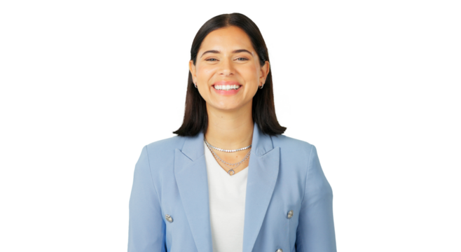 Portrait, smile and management with a business woman isolated on a transparent background for a career opportunity. Corporate, trust and motivation with a happy young female professional on PNG