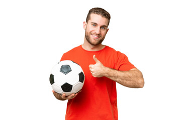 Handsome young football player man over isolated chroma key background giving a thumbs up gesture