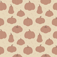 Seamless autumn pattern with brown pumpkins.