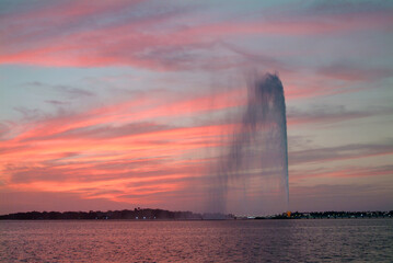 Scenic view of Jeddah's great fountain during Sunset 