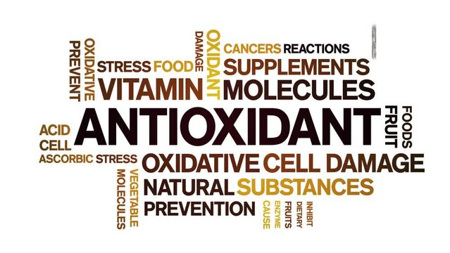 Antioxidant animated tag word cloud;text design animation kinetic typography seamless loop.