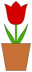 Red tulip in a pot icon. Flower cartoon illustration.