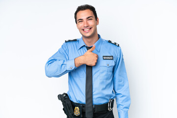 Young police caucasian man isolated on white background giving a thumbs up gesture