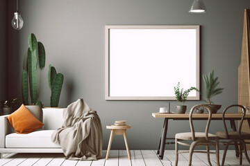 Cozy interior with empty poster frame, Frame mockup in interior,