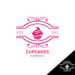 Obraz premium premium cupcake logo vector graphic for bakery business, or cupcake related business, isolated white baground, editable eps 10