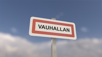 A sign at Vauhallan town entrance, sign of the city of Vauhallan. Entrance to the municipality.