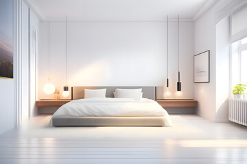 インテリアデザイン、ミニマリスト、白い部屋、高級な｜interior design, minimalist, white room, luxury.  Generative AI