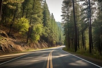 Fototapeta premium View of Forest Road on a cloudy day. generative ai