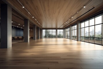 empty big office interior with wood design. generative ai