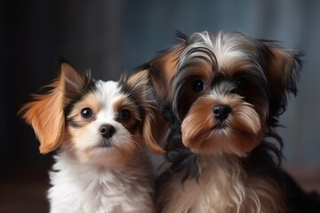 Portrait of very cute kitty and puppy side by side, AI generated
